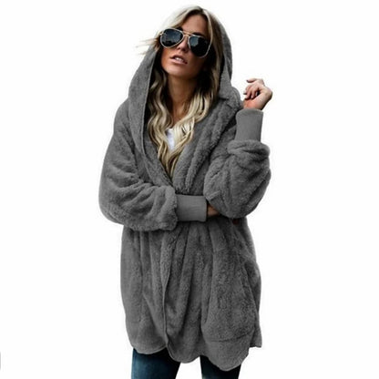 Shop Cozy Fleece Hooded Cardigan - Women's Plush Oversized Jacket