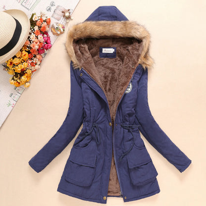 Shop Autumn Winter Women's Cotton Padded Slim Hooded Parka