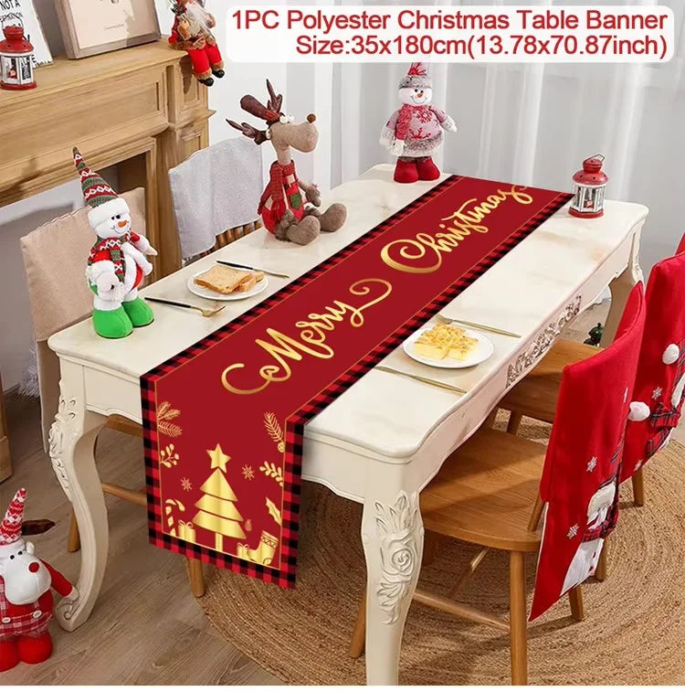 Christmas Table Runner Merry Christmas Decoration for Home Xmas Decor 2024 Navidad Notal Noel Xmas Ornament Happy New Year 2025