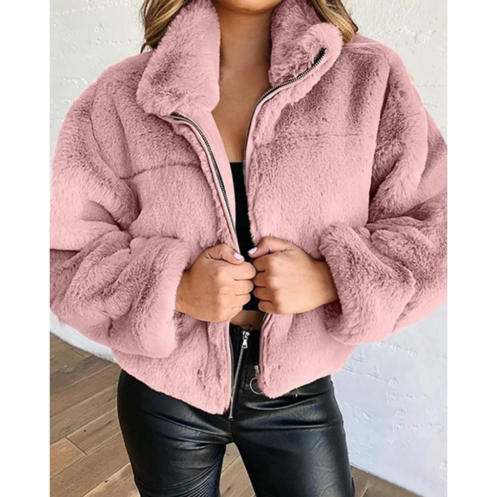Shop Women's High Neck Teddy Fleece Coat - Korean Style Winter Jacket