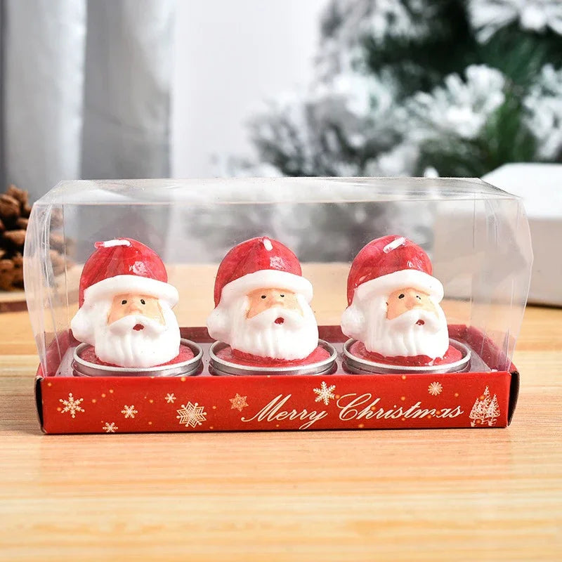 3pcs Christmas Candles Atmosphere Valentine's Day Santa Claus Snowman Xmas Tree Pine Cones Craft Gifts Party Table Decorations