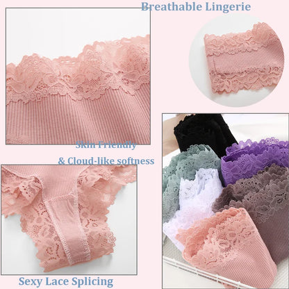 Shop 3PCS Lace Seamless Cotton Ribbed Low Waist Brazilian Panties - Breathable Plus Size Lingerie