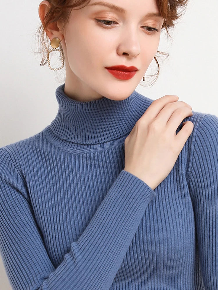 Shop Women's Fall Turtleneck Cashmere Sweater - Soft Knitted Pullover for Autumn/Winter