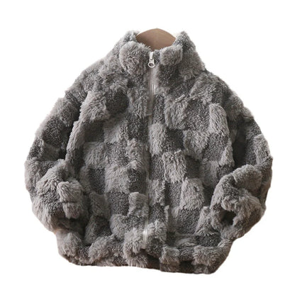 Shop Kids' Thermal Fleece Jacket - Warm Faux Fur Zipper Coat