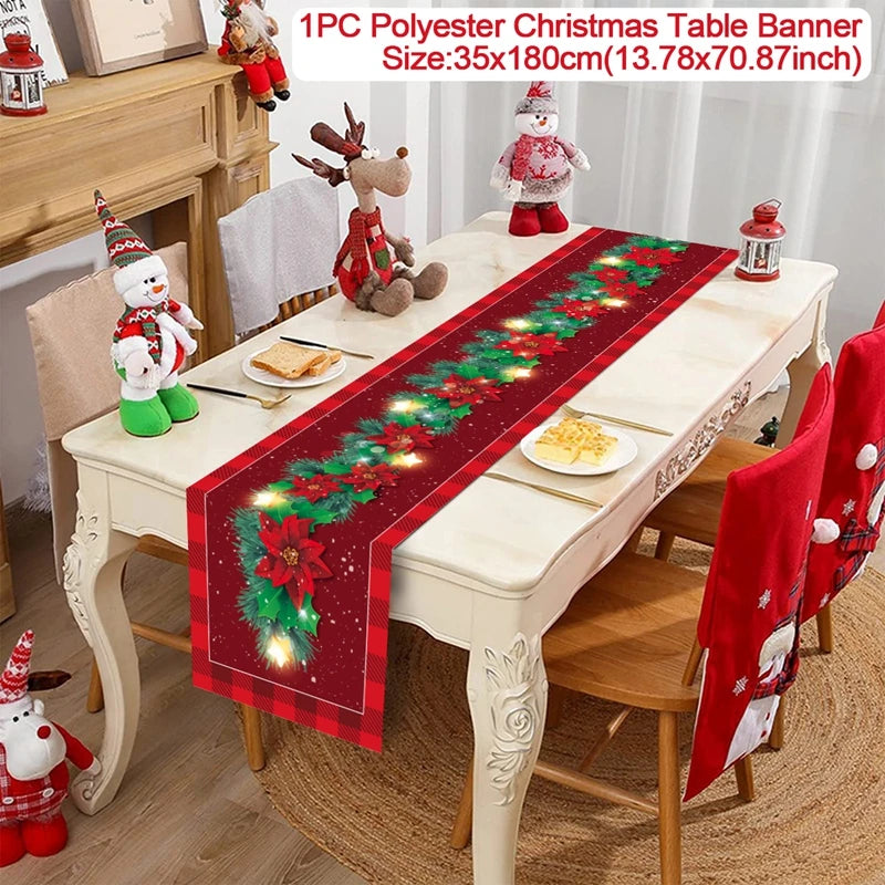 Christmas Table Runner Merry Christmas Decoration for Home Xmas Decor 2024 Navidad Notal Noel Xmas Ornament Happy New Year 2025