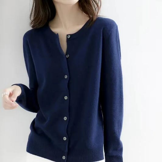 Shop Women's O-neck Cashmere Cardigan - Single Breasted, Solid Knit