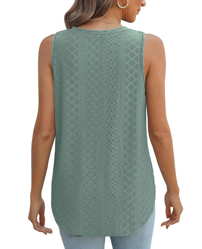 Spring Summer New Pure Color V-neck Slit T-shirt Vest Women Cross-Border Independent Station Sleeveless Polyester Fiber