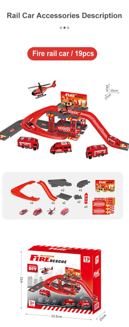 Children's track parking lot toys multi-storey car parking building fire police engineering dinosaur car toys