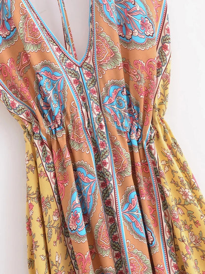 Happie Queens Women Wild Floral Open Back Sexy High-Low Beach Bohemian Dress Lady Tassel Strapless Vacation Summer Boho Dress