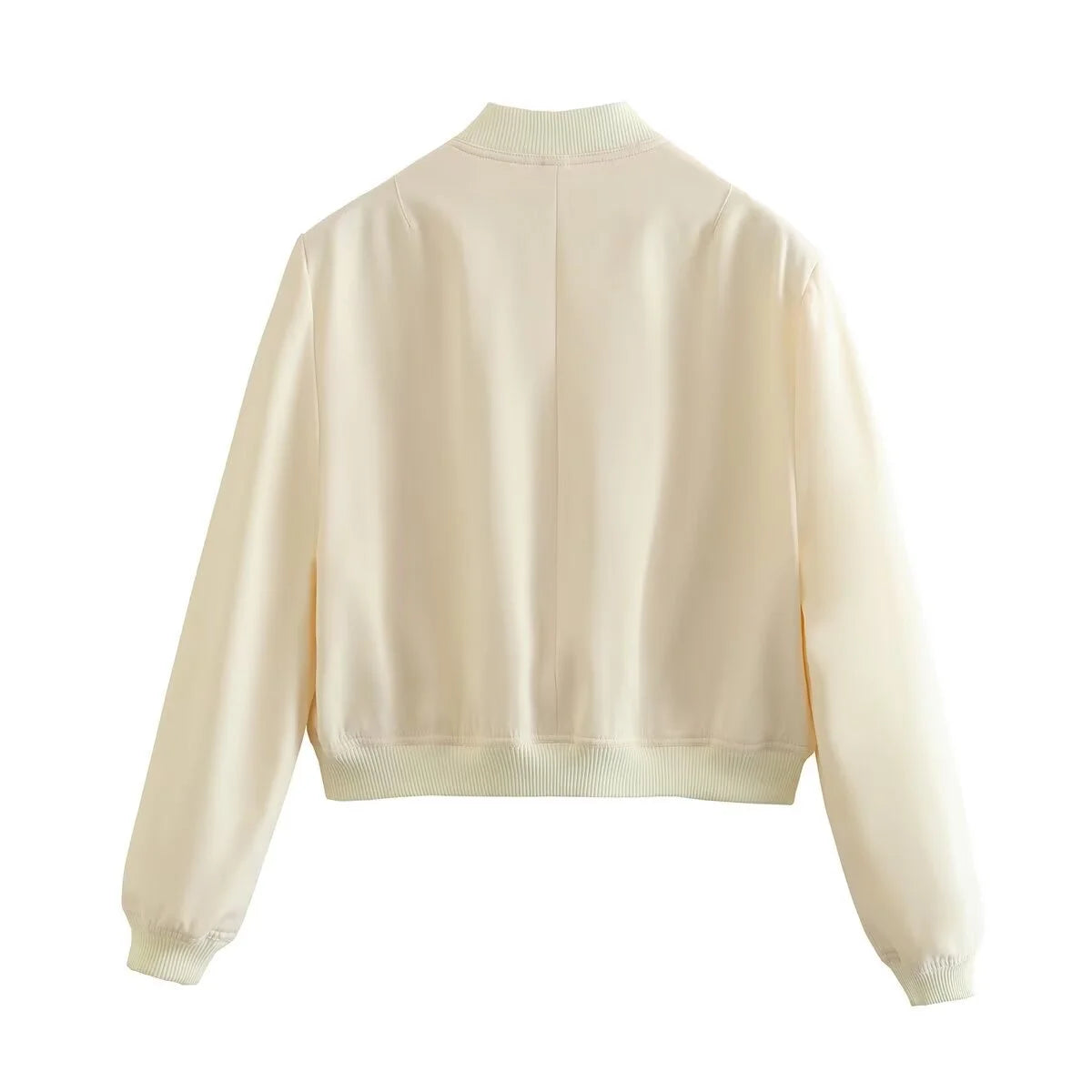 Shop Women's White Bomber Jacket - Cropped, Long Sleeve, Button-Up for Autumn/Winter