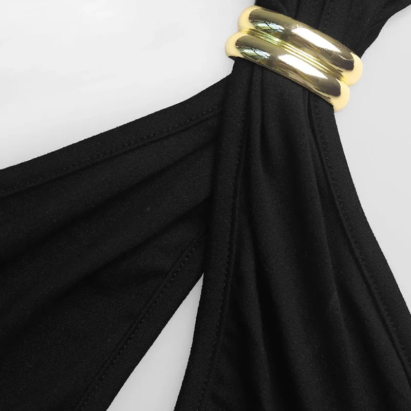 TARUXY Sexy Hollow Metal Ring Crop Top Women Halter Tanks Black Off Shoulder Short Vest Female Summer Slim Backless Streetwear
