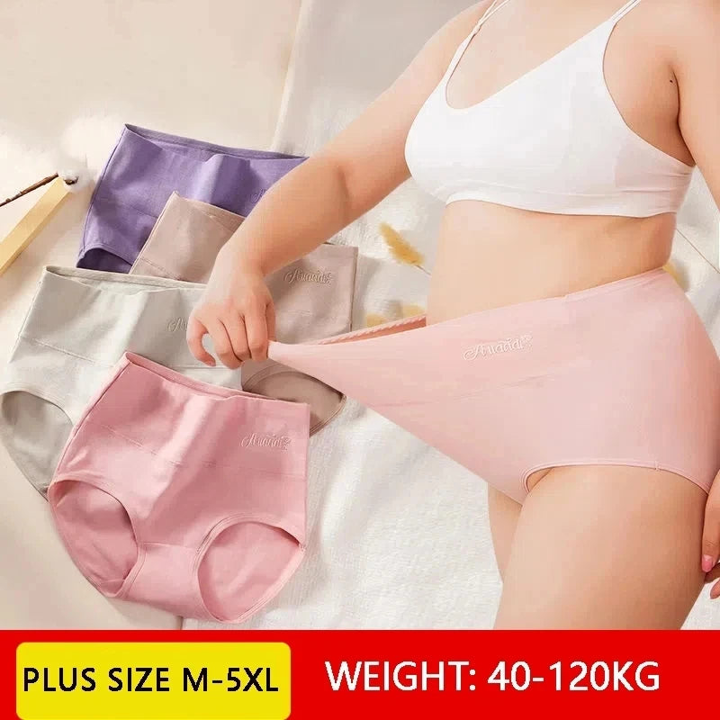 Shop Plus Size 4Pcs High Waist Cotton Panties - Breathable Women's Lingerie