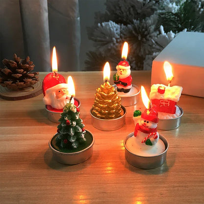 3pcs Christmas Candles Atmosphere Valentine's Day Santa Claus Snowman Xmas Tree Pine Cones Craft Gifts Party Table Decorations