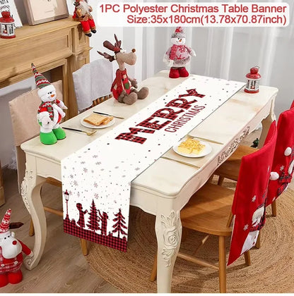 Christmas Table Runner Merry Christmas Decoration for Home Xmas Decor 2024 Navidad Notal Noel Xmas Ornament Happy New Year 2025