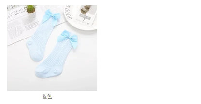 Summer Mesh Baby Girls Socks Cute Big Bows Soft Cotton Elastic White Red Newborn Stockings Knee High Long for Toddler Socks