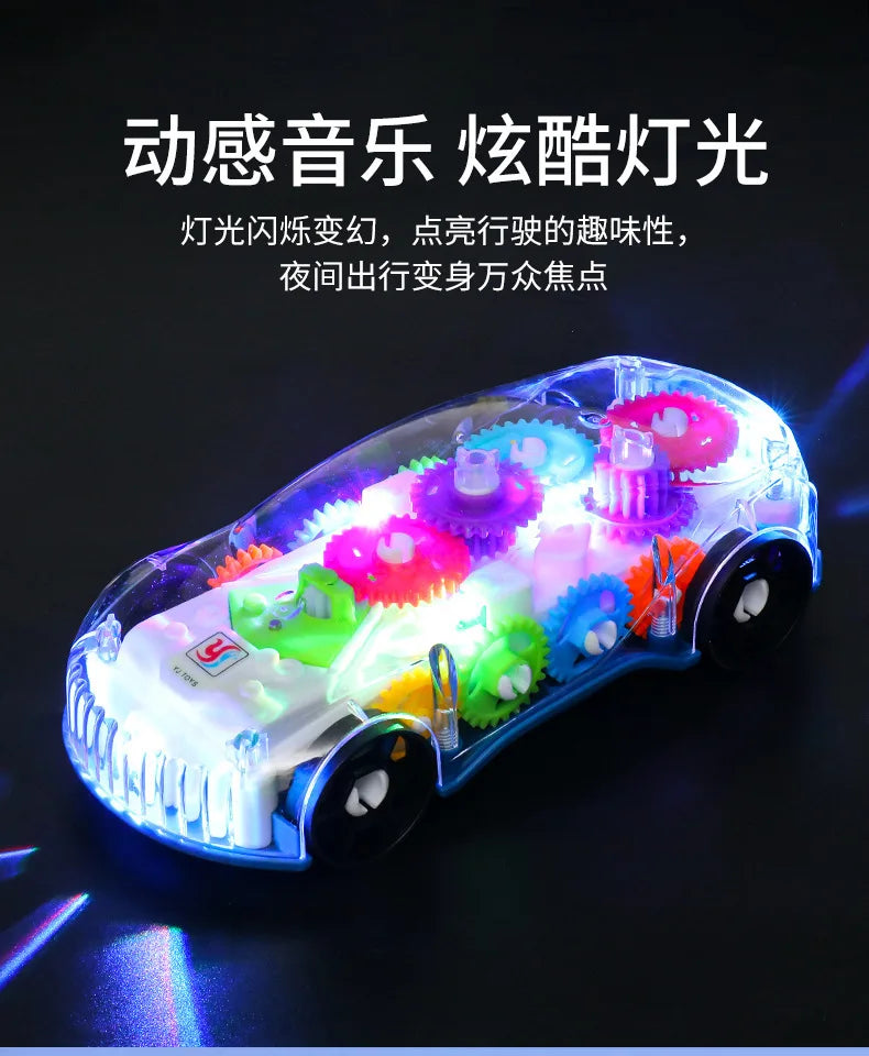 Light Up Transparent Gears Police Car Toy for Kids Bump and Go Toy Car for Boys Girl Educational Baby Toys Car Music LED Effects