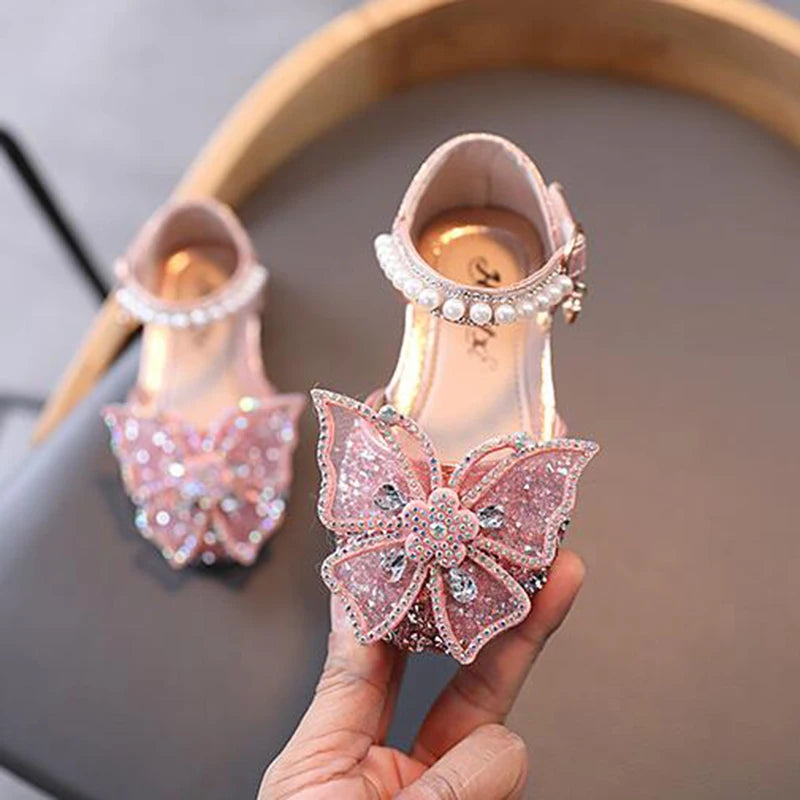 Rhinestone Bow Girls’ Princess Sandals