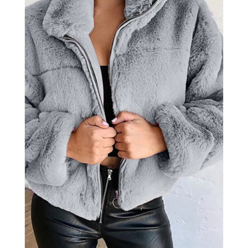 Shop Women's High Neck Teddy Fleece Coat - Korean Style Winter Jacket