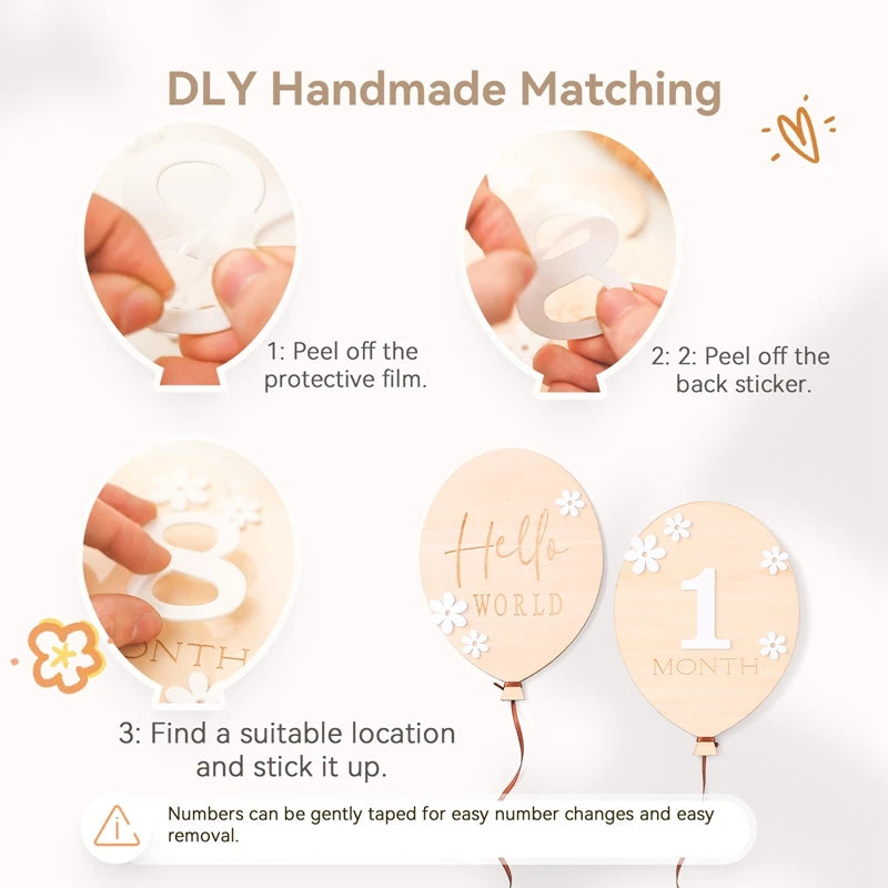 2Pcs Baby Wooden Balloon Milestone Cards Photography Accessories Baby Photography Shooting Props For Newborn Birthing Gifts