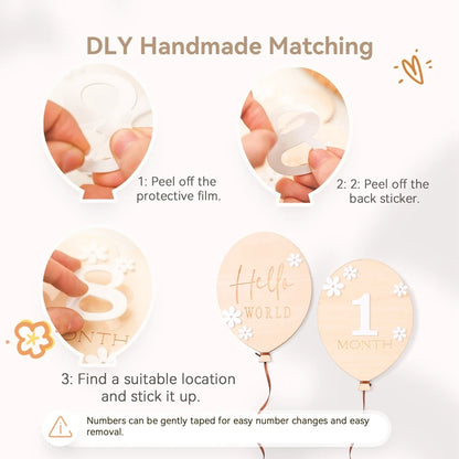 2Pcs Baby Wooden Balloon Milestone Cards Photography Accessories Baby Photography Shooting Props For Newborn Birthing Gifts