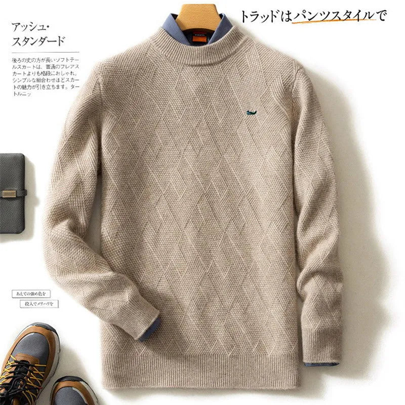 Cashmere Sweater Men's O-Neck Pullovers Jacquard Knit Large Size Thickening Diamond Bar Winter New Tops Woollen Sweater High-End