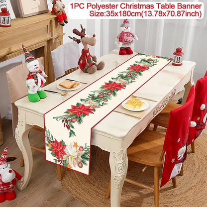 Christmas Table Runner Merry Christmas Decoration for Home Xmas Decor 2024 Navidad Notal Noel Xmas Ornament Happy New Year 2025