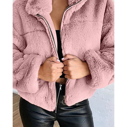 Shop Women's High Neck Teddy Fleece Coat - Korean Style Winter Jacket