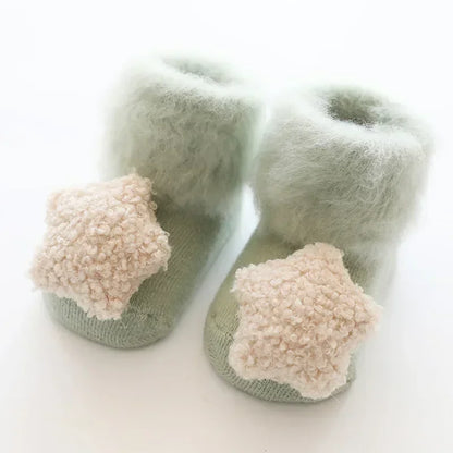 Korean Cute Baby Girls Boys Toddler White Thermal Clothes Autumn Winter Velvet Plush Keep Warm Newborn Anti Slip Floor Socks