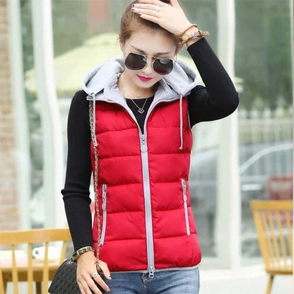 Woman Jacket Vest Autumn Winter Cotton-Padded Coat Vest Female Hooded Cotton Jacket Jacket Chaleco Mujer