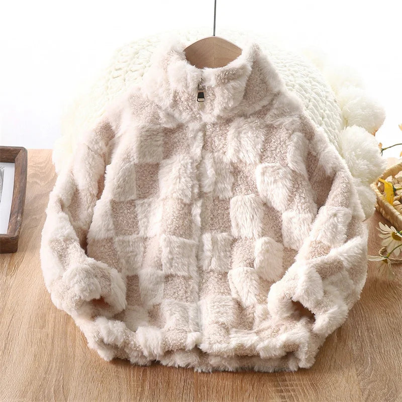 Shop Kids' Thermal Fleece Jacket - Warm Faux Fur Zipper Coat