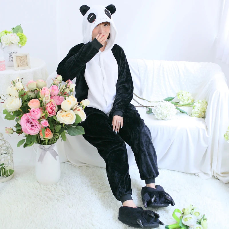 Funny Onesies Panda Kigurumi Unicorn Adults Women Men Anime Pajamas Winter Flannel Cartoon Cosplay Onesie Homewear Jumpsuit