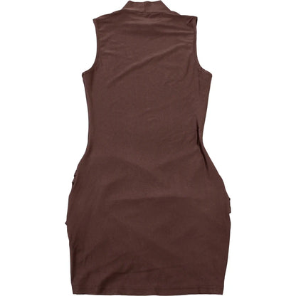 Weird Puss Cross Ruffles Mini Dress Woman Summer Sexy Solid Half High Collar Sleeveless Trend Chic Party Clubwear Skinny Bodycon