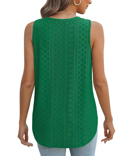 Spring Summer New Pure Color V-neck Slit T-shirt Vest Women Cross-Border Independent Station Sleeveless Polyester Fiber