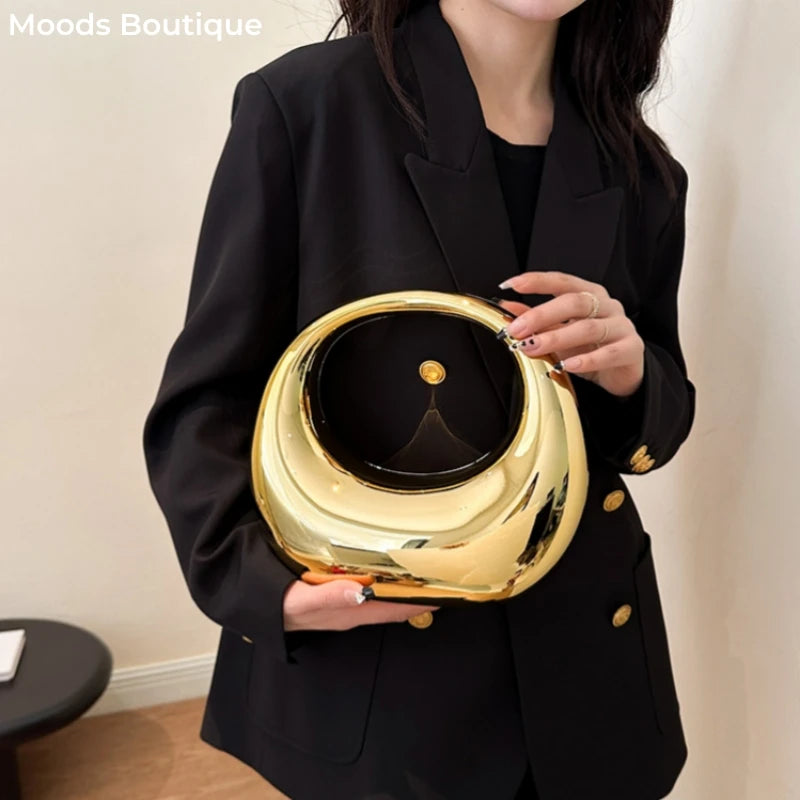 MOODS Golden Evening Handbag For Women PVC Wrist Bag Dinner Party Wedding Round Handle Clutch Purse 2024 Luxury Designer Handbag