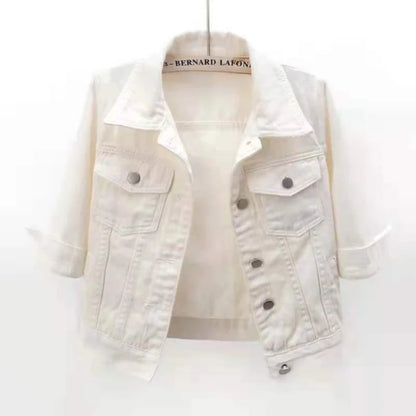 Shop Women's Short Denim Jacket - Casual Spring/Autumn Outerwear in Trendy Colors