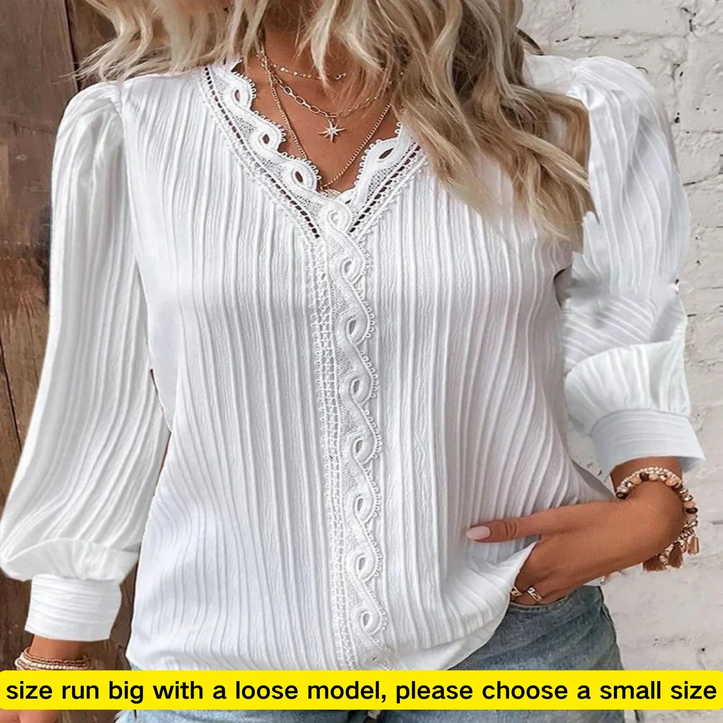 Shop Elegant V-Neck Lace Chiffon Shirt for Women - Stylish Lantern Sleeve Top