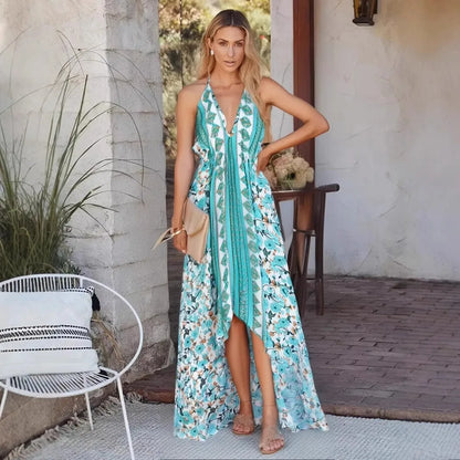 Happie Queens Women Wild Floral Open Back Sexy High-Low Beach Bohemian Dress Lady Tassel Strapless Vacation Summer Boho Dress