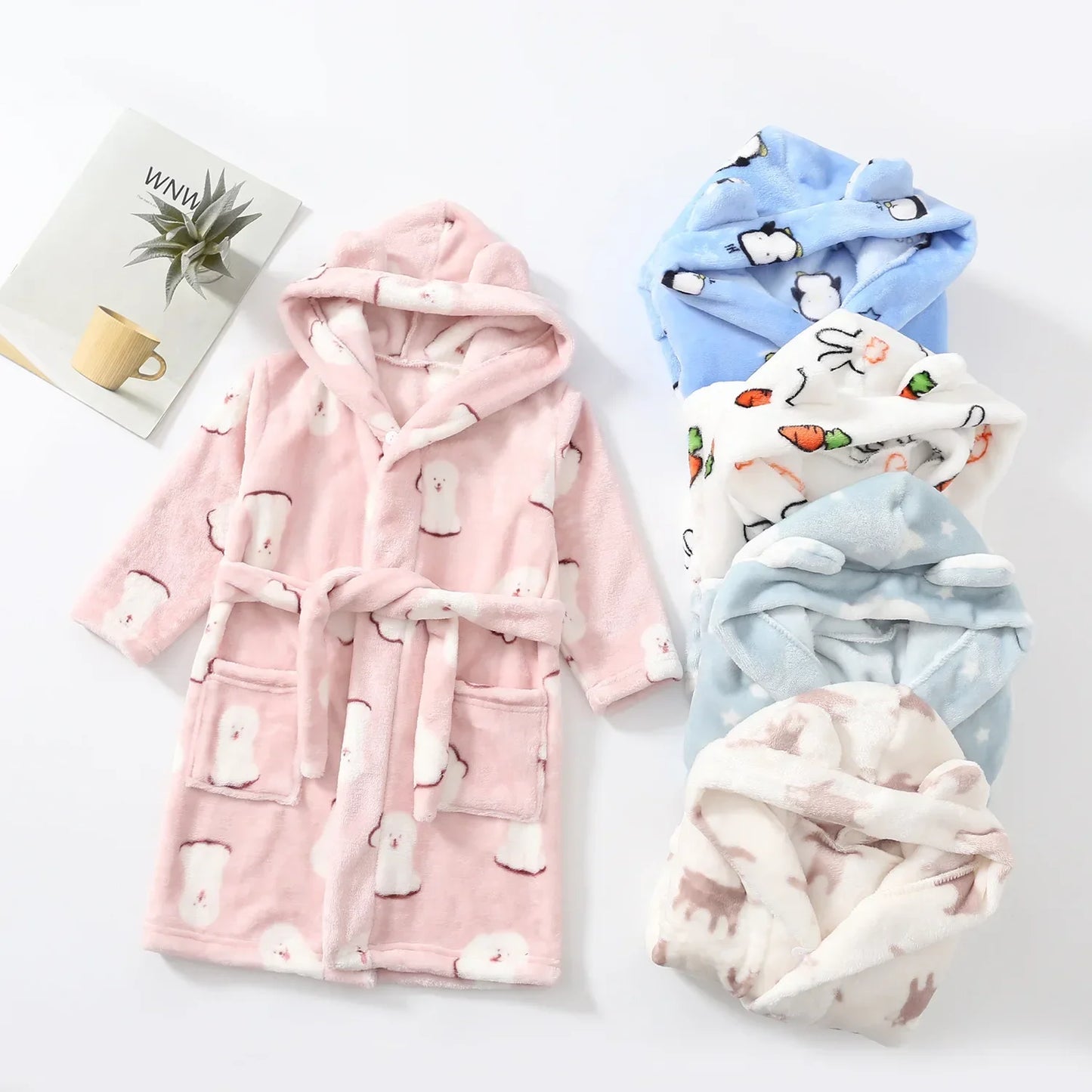 Boys Girls Hooded Bathrobe Toddler Rabbit Anime Cartoon Towel Beach Children's Sleepwear Baby Kids Bath Robes Pyjamas Nightgown