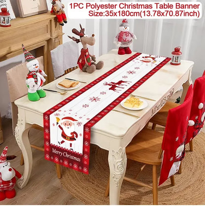 Christmas Table Runner Merry Christmas Decoration for Home Xmas Decor 2024 Navidad Notal Noel Xmas Ornament Happy New Year 2025