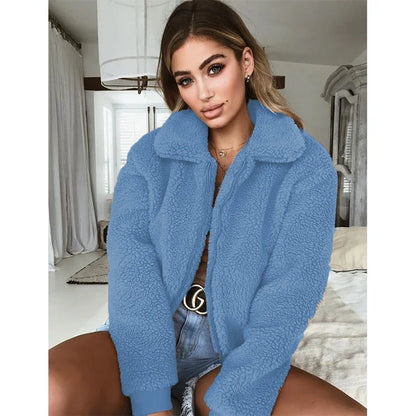 Shop Women's Teddy Fleece Hoodie - Casual Zipper Lapel Coat