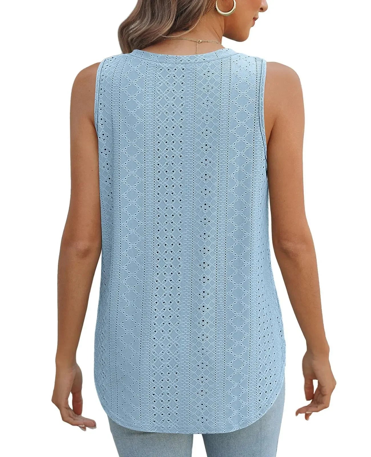 Spring Summer New Pure Color V-neck Slit T-shirt Vest Women Cross-Border Independent Station Sleeveless Polyester Fiber