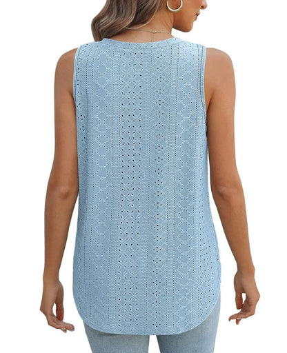 Spring Summer New Pure Color V-neck Slit T-shirt Vest Women Cross-Border Independent Station Sleeveless Polyester Fiber