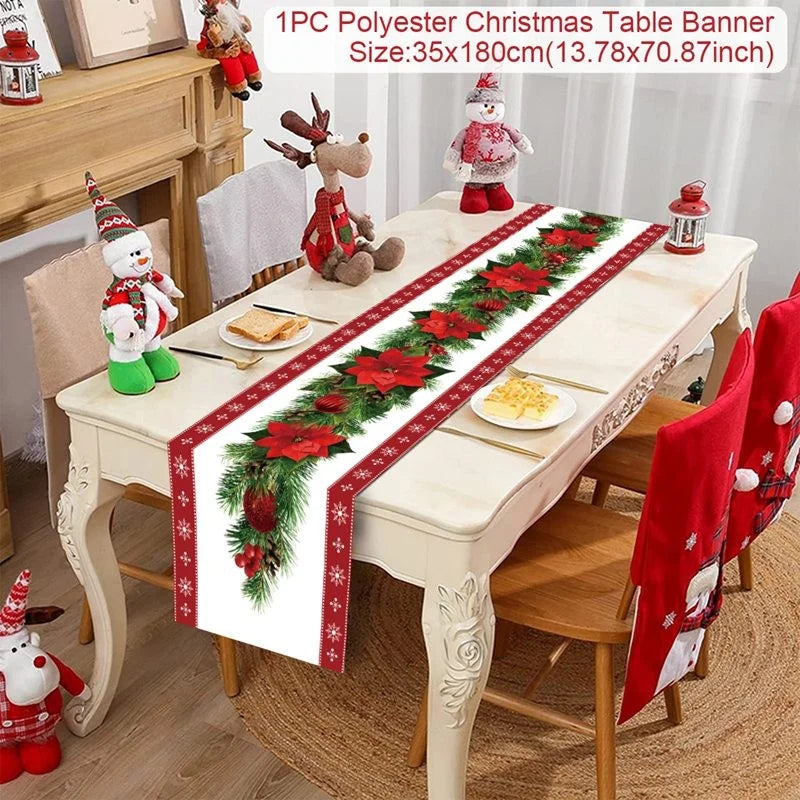 Christmas Table Runner Merry Christmas Decoration for Home Xmas Decor 2024 Navidad Notal Noel Xmas Ornament Happy New Year 2025