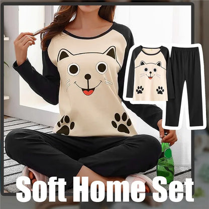 Women's Cotton Pajamas Big Size Sleepwear Sets Woman 2 Pieces Pajamas Spring Autumn Female Couples Loungewear Suit Home Clothes