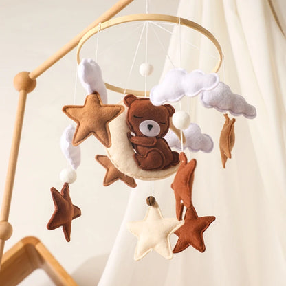 Let's Make Wooden Baby Rattles Soft Felt Cartoon Bear Cloudy Star Moon Hanging Bed Bell Mobile Crib Montessori Education Toys