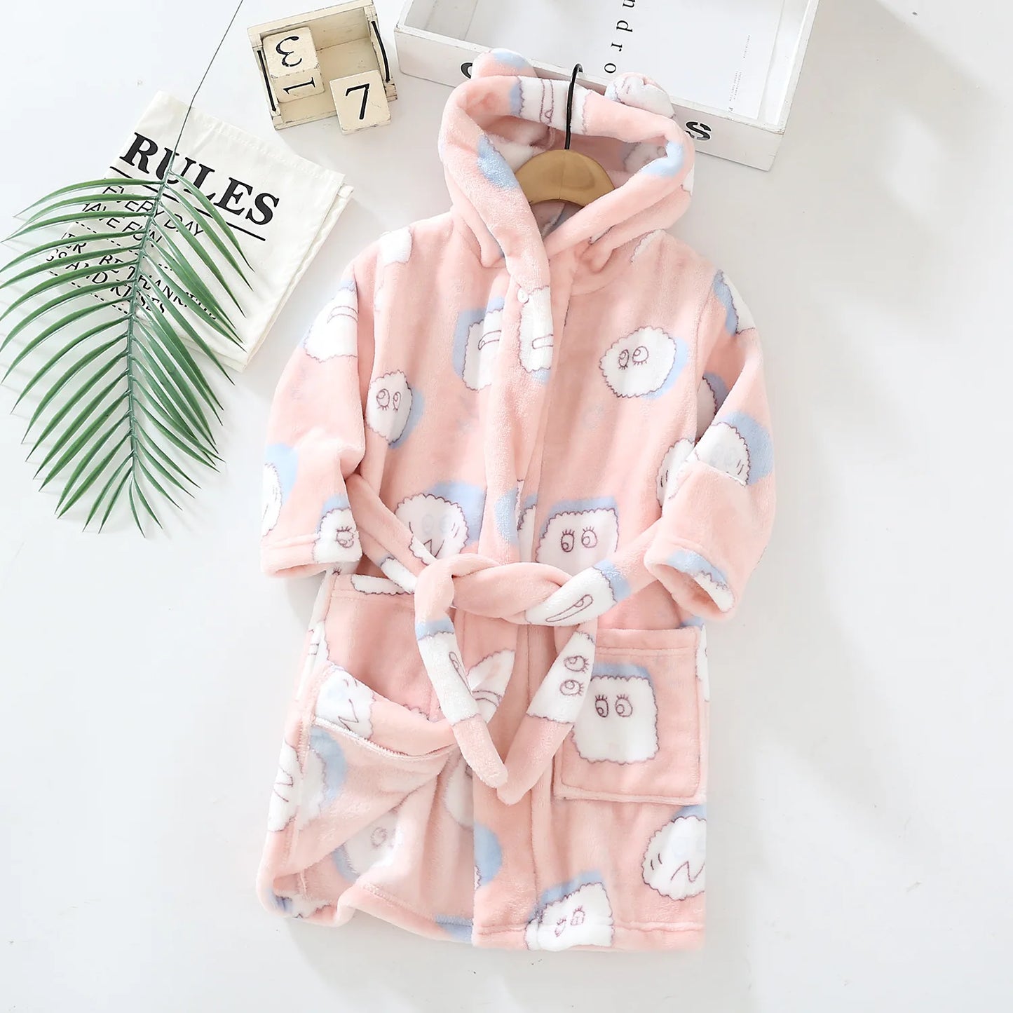 Boys Girls Hooded Bathrobe Toddler Rabbit Anime Cartoon Towel Beach Children's Sleepwear Baby Kids Bath Robes Pyjamas Nightgown
