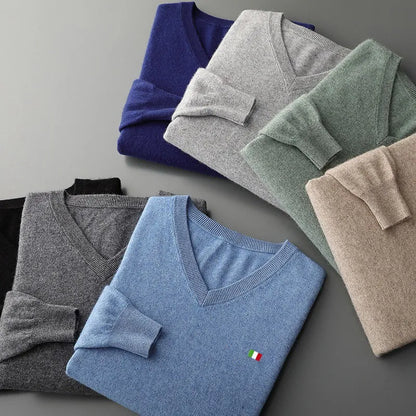 Cashmere Sweater Men's V-Neck Pullover Autumn Winter Warm Mens Woollen Jumper Jersey Rope Hombre Pull Homme Plus Size M-5XL