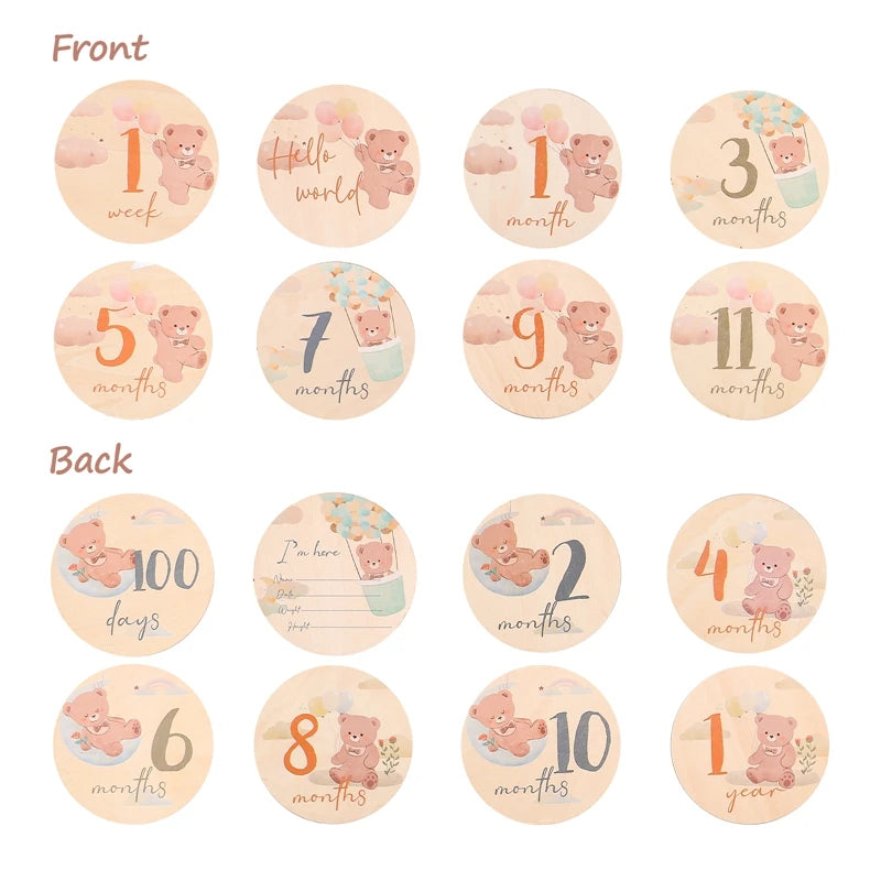 2Pcs Baby Wooden Balloon Milestone Cards Photography Accessories Baby Photography Shooting Props For Newborn Birthing Gifts