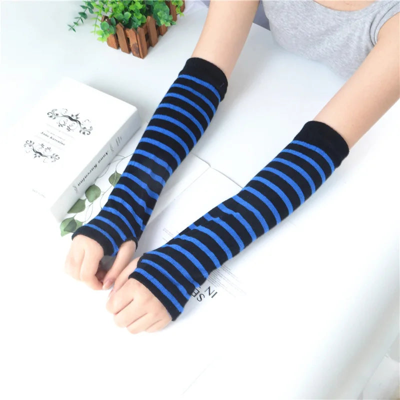 Hip-Hop Stripe Fingerless Gloves