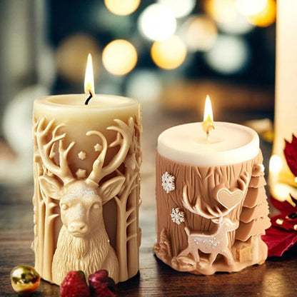 3D Christmas Tree Elk Relief Cylinder Candle Silicone Mold Merry Christmas Letter Snowflake Cylinder Candle Molds Xmas Gift